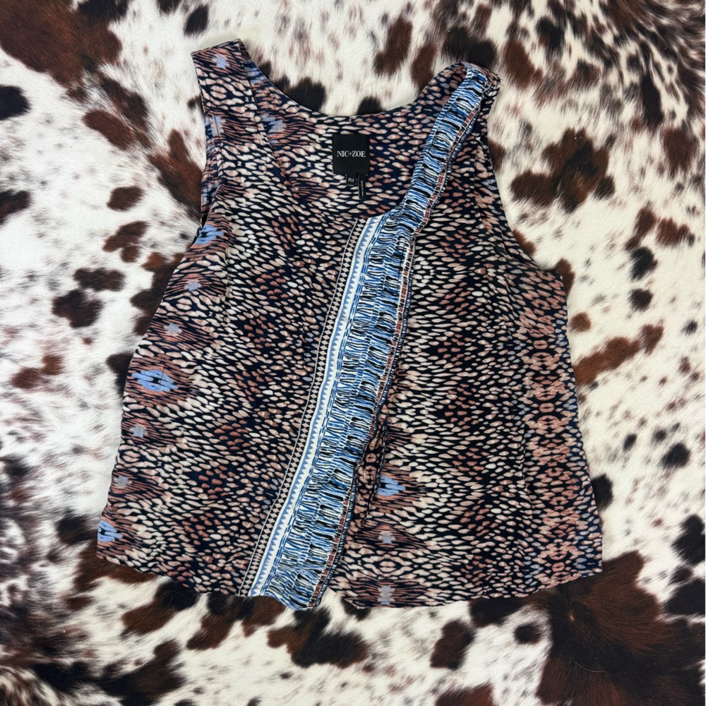 NIC+ZOE Navy Western Patterned Top Crossover Spring Wear